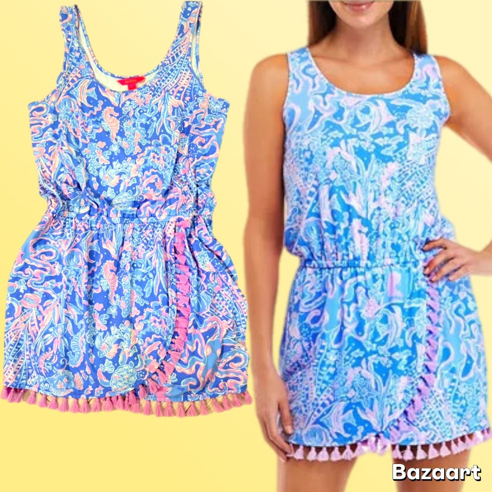 Lilly Pulitzer JARRETT ROMPER Boca Blue Sea What I Sea Lilac White Large
